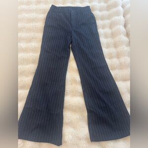 Navy Pinstripe Flared Pants